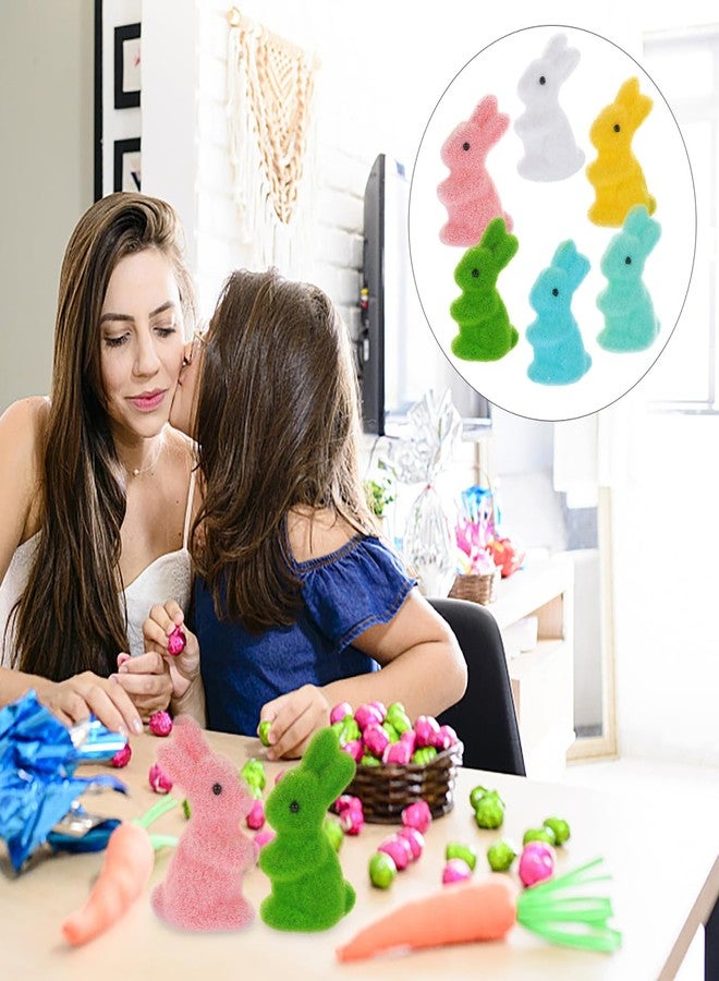 Amosfun 6Pcs Mini Flocked Easter Bunny Ornaments Foam Rabbit Figurines for Party Decorations Cake Toppers Tier Tray Table Decor - Image 3